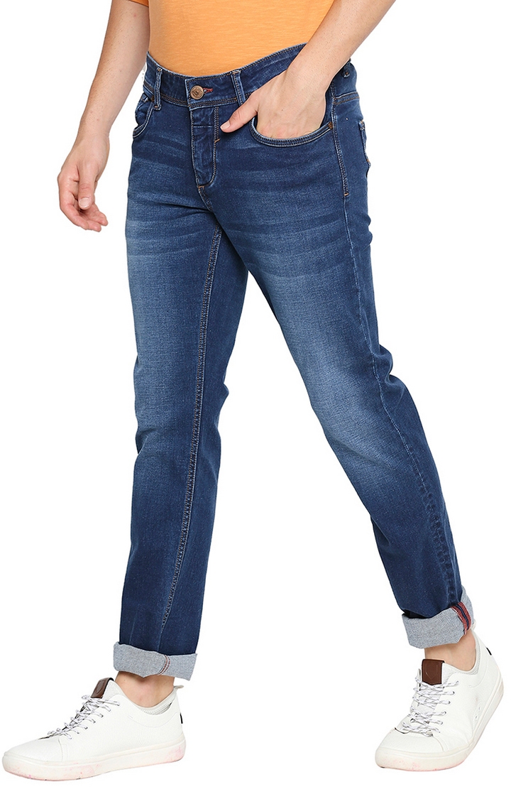 Basics | Men's Blue Cotton Blend Solid Jeans 2