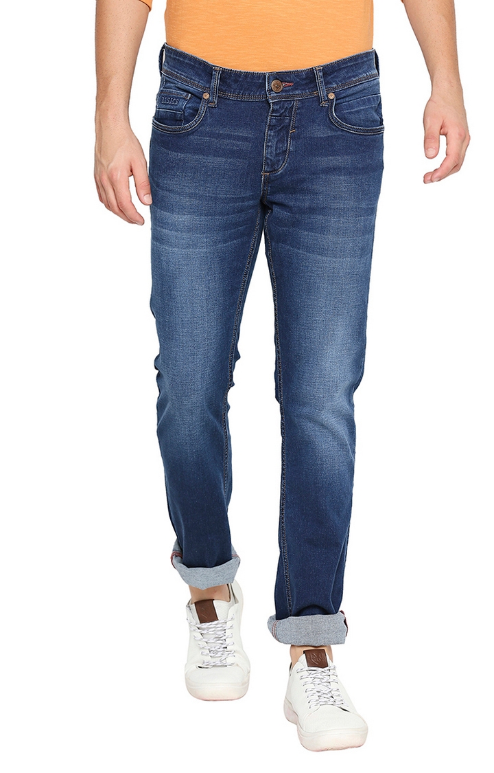 Basics | Men's Blue Cotton Blend Solid Jeans 0