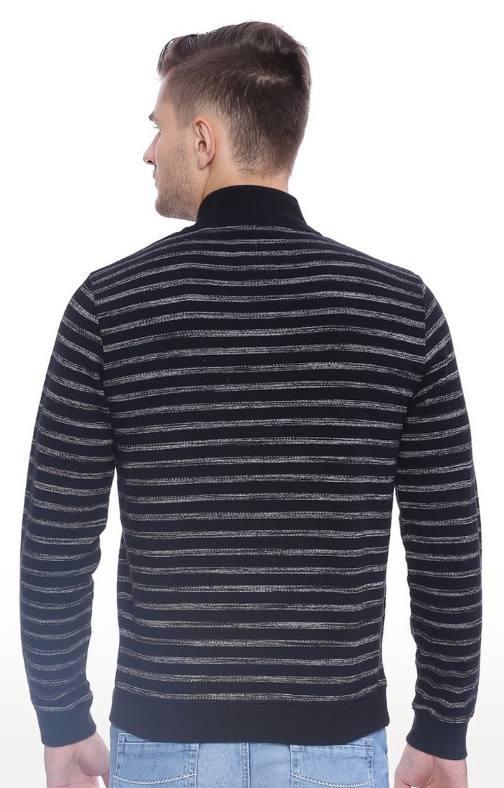 Basics | Men's Blue Cotton Blend Striped Sweaters 2