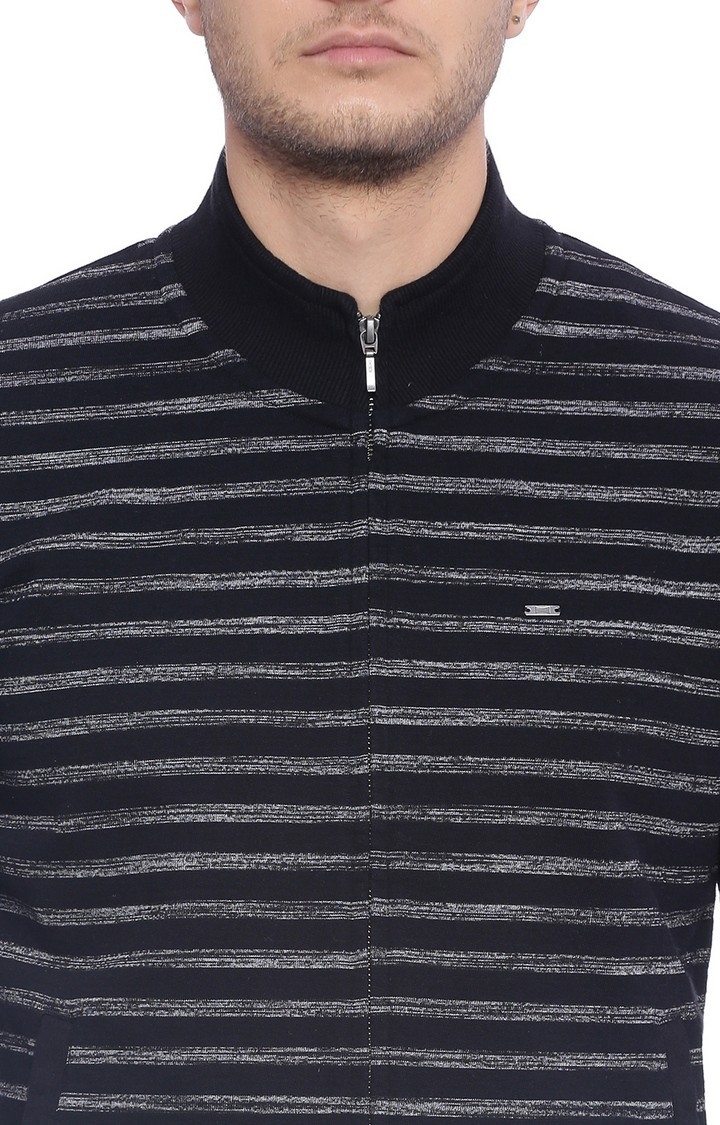 Basics | Men's Blue Cotton Blend Striped Sweaters 3