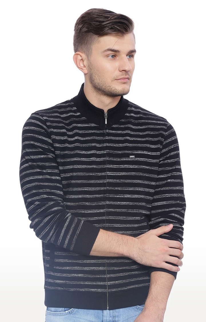 Basics | Men's Blue Cotton Blend Striped Sweaters 0