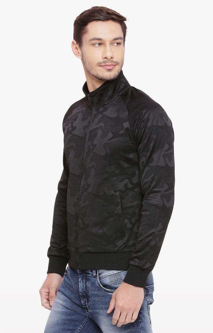 Basics | Men's Black Cotton Blend Camouflage Western Jackets 1