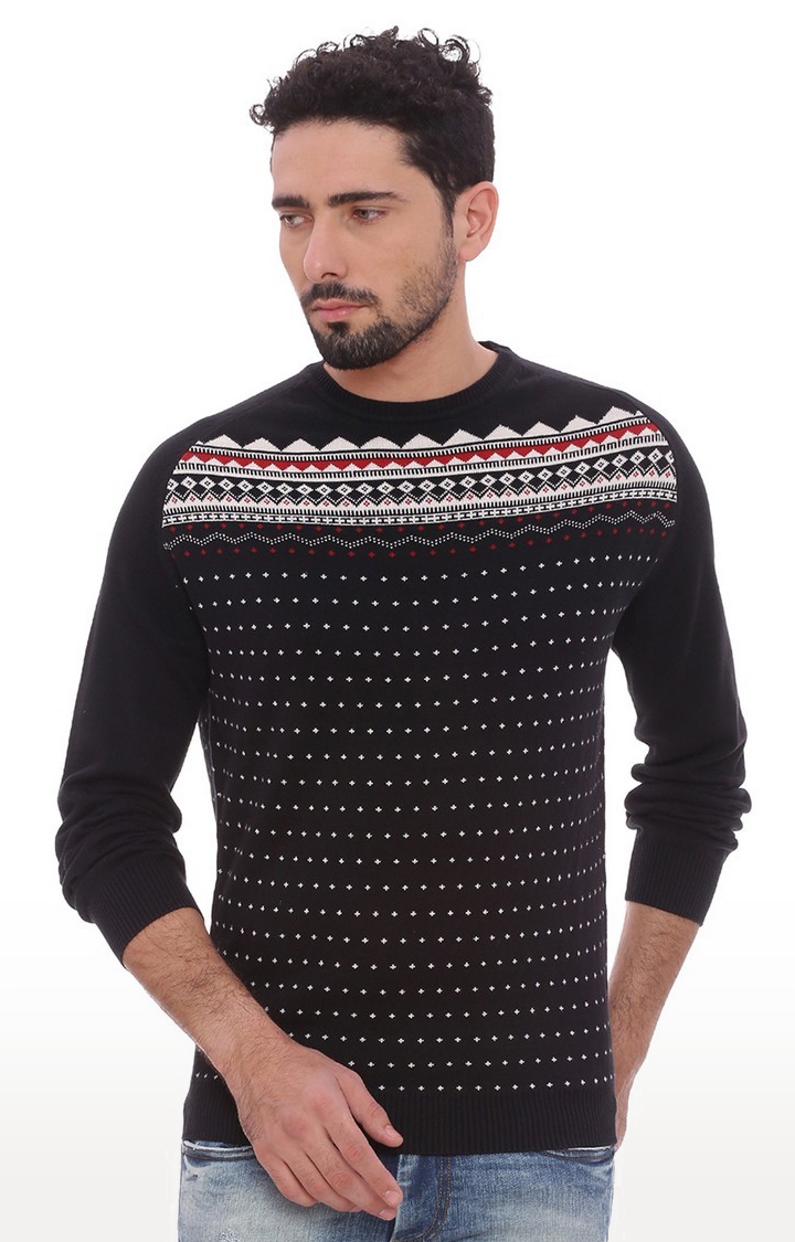 Basics | Men's Black Cotton Printed Sweaters 0