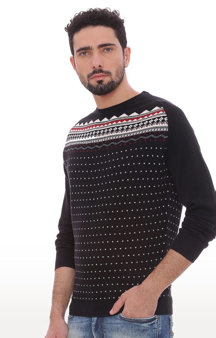 Basics | Men's Black Cotton Printed Sweaters 1