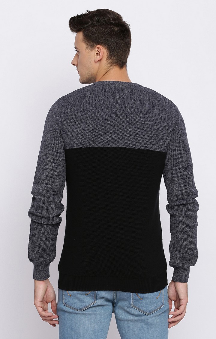 Basics | Men's Black Cotton Colourblock Sweaters 2