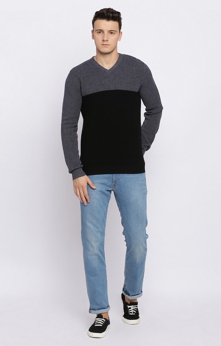 Basics | Men's Black Cotton Colourblock Sweaters 1