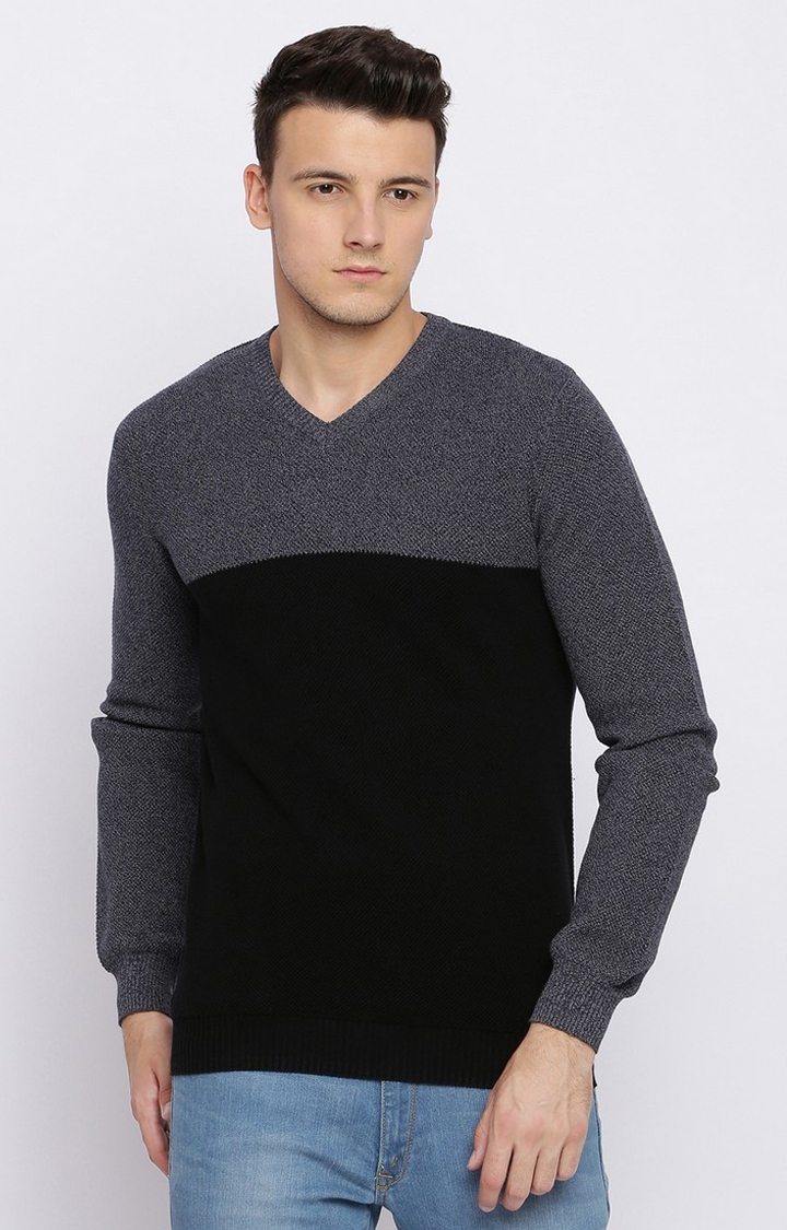 Basics | Men's Black Cotton Colourblock Sweaters 0
