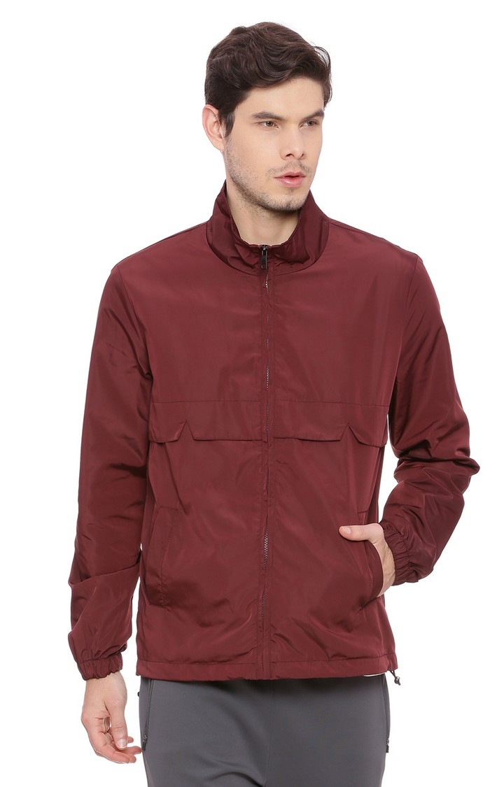 Basics | Men's Red Polyester Solid Windcheater 0