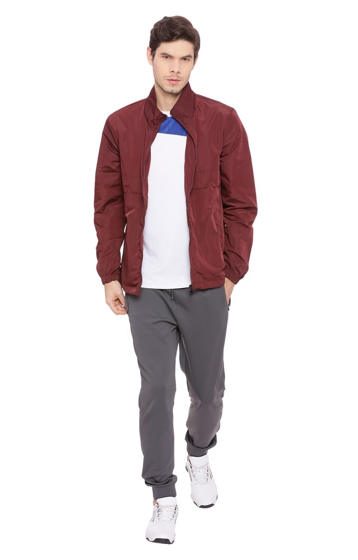Basics | Men's Red Polyester Solid Windcheater 1