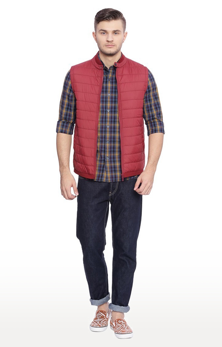 Basics | Men's Red Polyester Solid Gilet 0