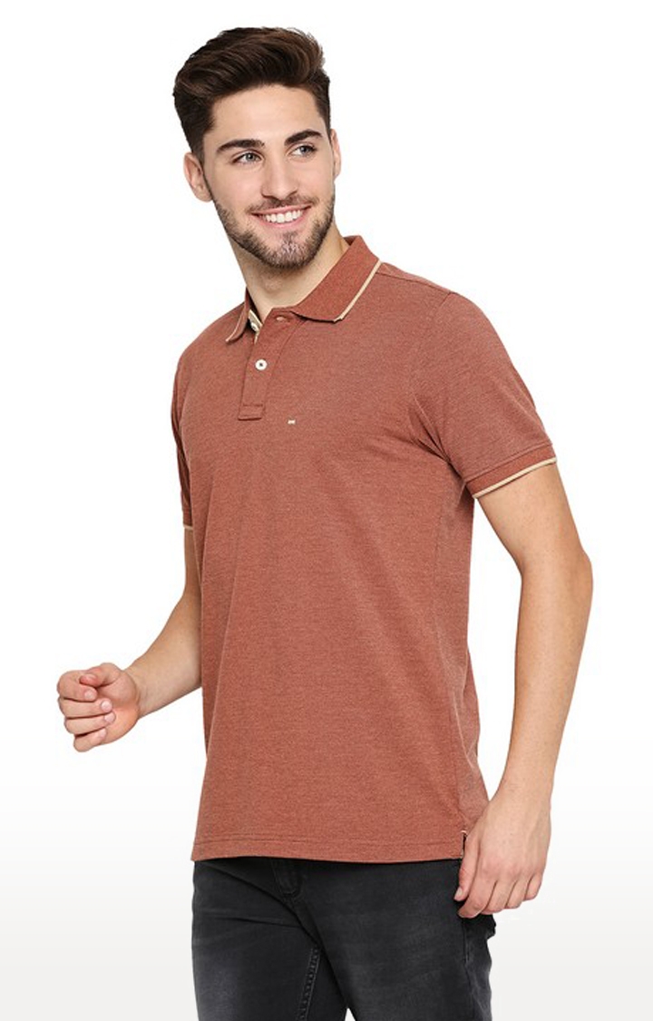 Basics | Men's Brown Cotton Blend Solid Polo T-Shirt 0