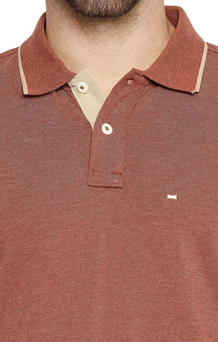 Basics | Men's Brown Cotton Blend Solid Polo T-Shirt 2