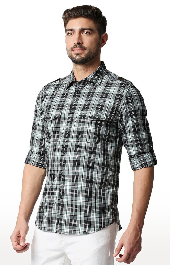 Basics | Men's Grey Cotton Checked Casual Shirt 0