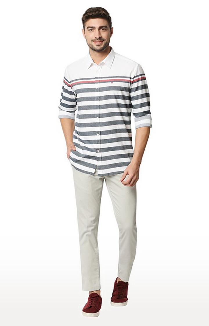 Basics | Men's White Cotton Striped Casual Shirt 0
