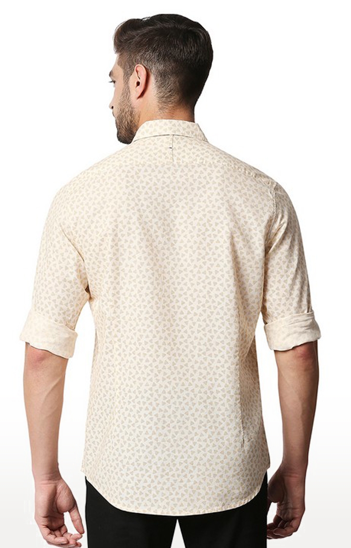 Basics | Men's Beige Cotton Blend Printed Casual Shirt 1