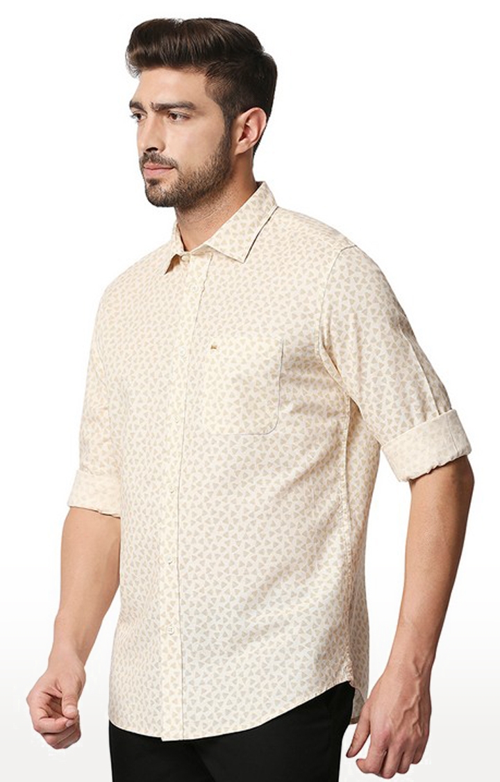 Basics | Men's Beige Cotton Blend Printed Casual Shirt 0