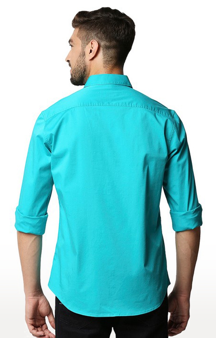 Basics | Men's Green Cotton Blend Solid Casual Shirt 3