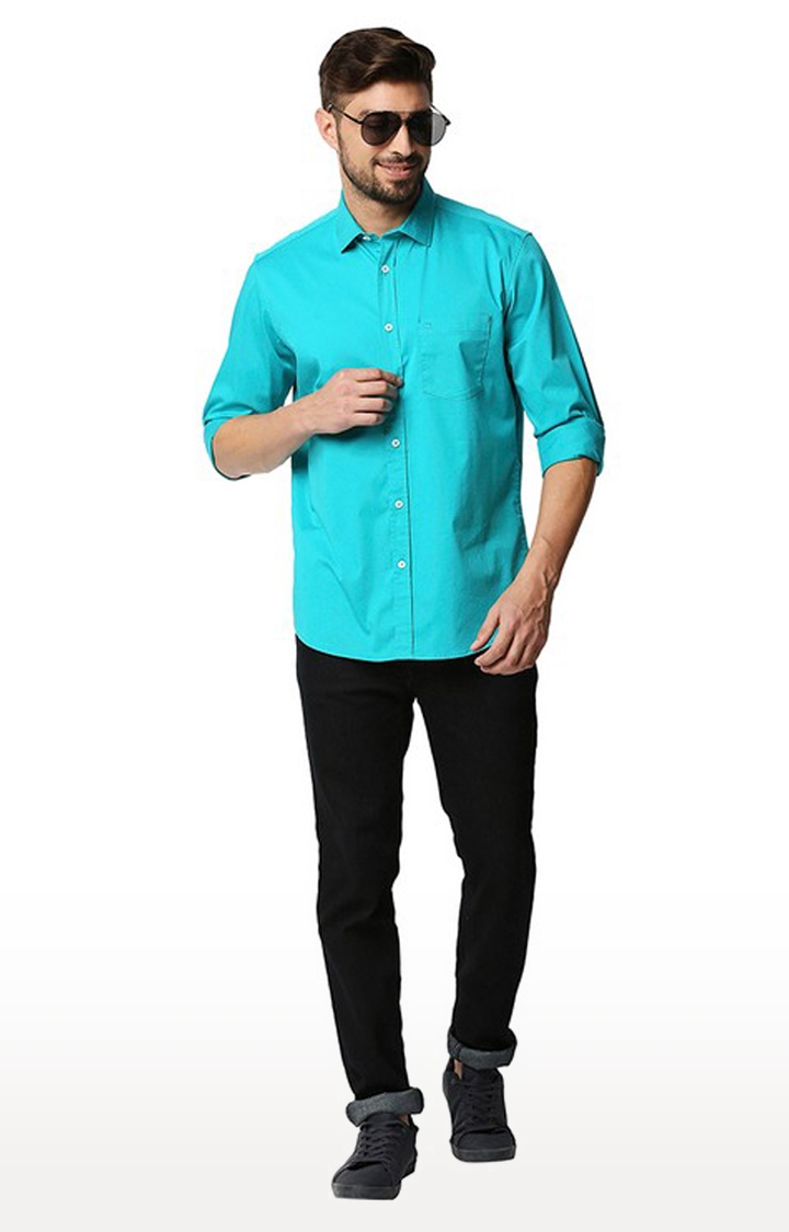 Basics | Men's Green Cotton Blend Solid Casual Shirt 1