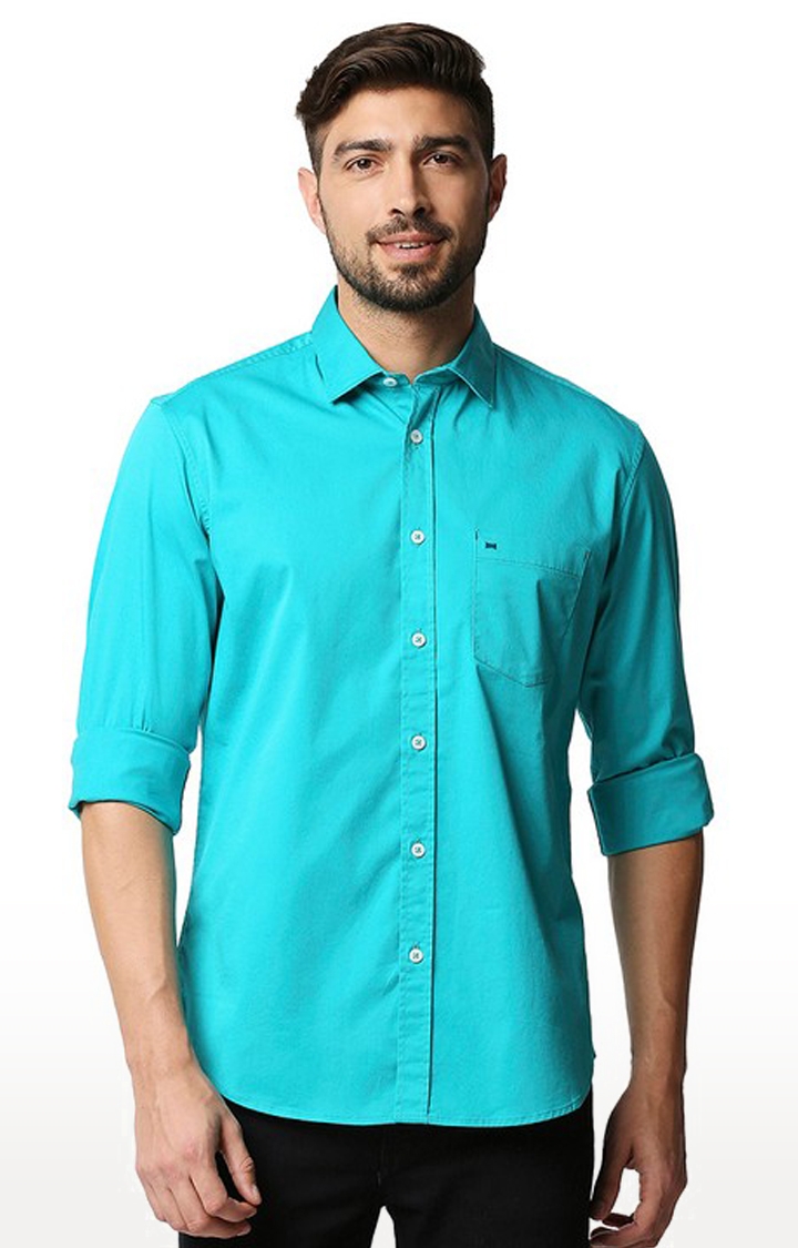 Basics | Men's Green Cotton Blend Solid Casual Shirt 0