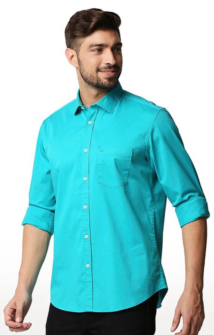 Basics | Men's Green Cotton Blend Solid Casual Shirt 2