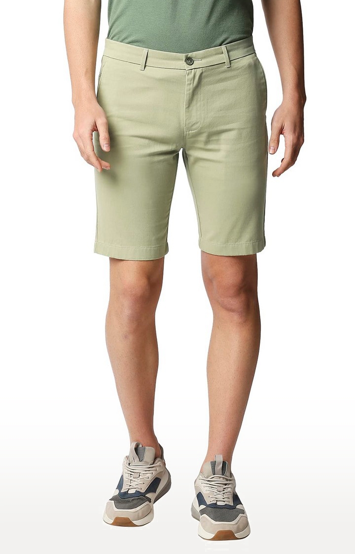 Basics | Men's Green Cotton Solid Shorts 0