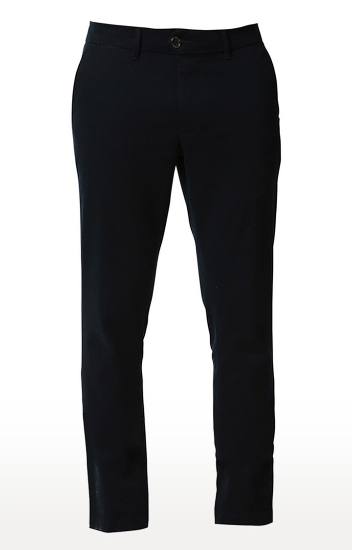 Basics | Men's Navy Cotton Blend Solid Trouser 1