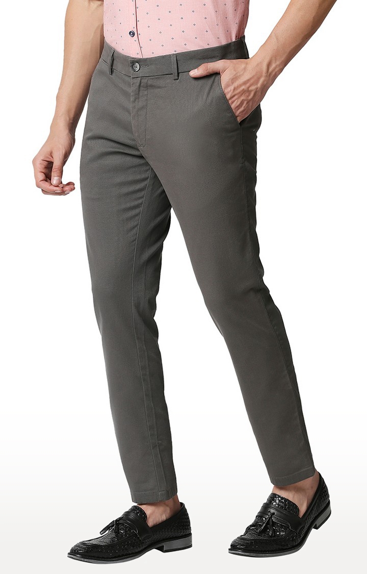 Men's Dark Grey Cotton Blend Solid Trouser