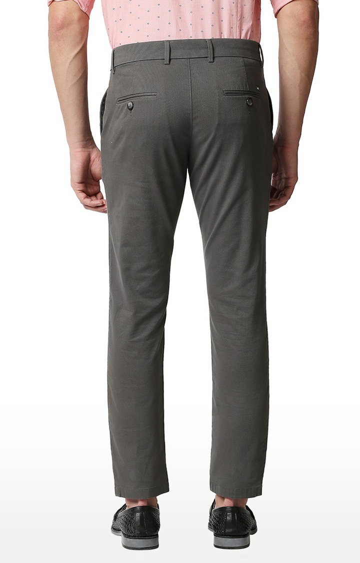 Men's Dark Grey Cotton Blend Solid Trouser