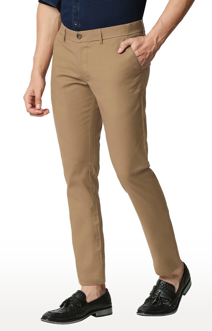 Basics | Men's Mid Brown Cotton Blend Solid Trouser 0