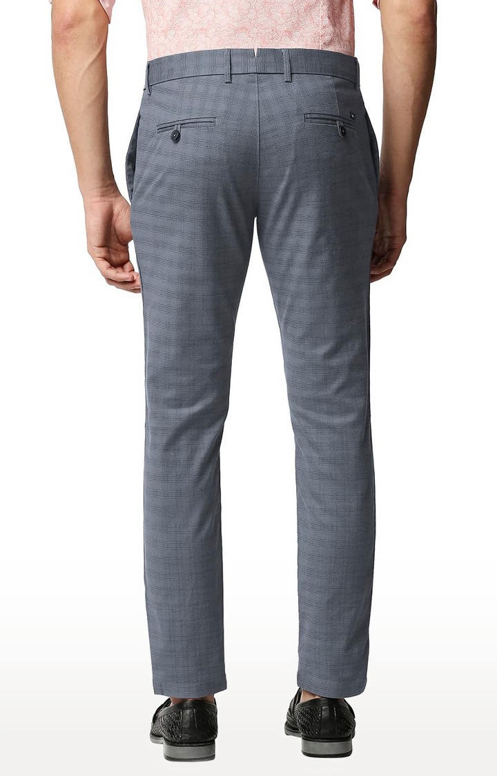 Basics | Men's Blue Cotton Blend Checked Trouser 3
