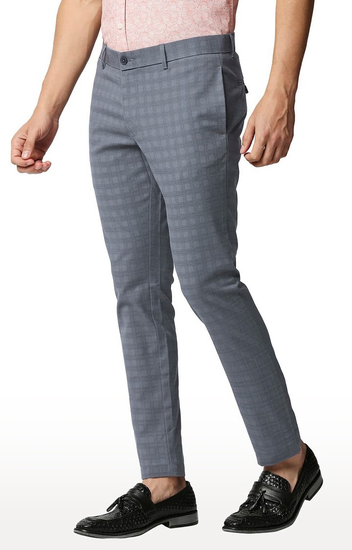 Basics | Men's Blue Cotton Blend Checked Trouser 2