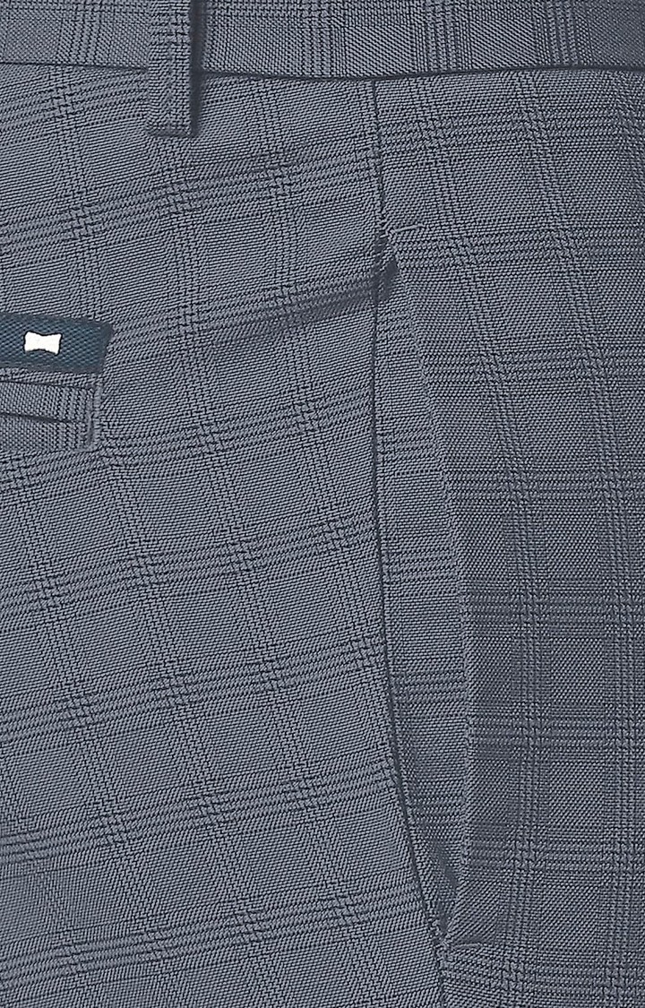 Basics | Men's Blue Cotton Blend Checked Trouser 4