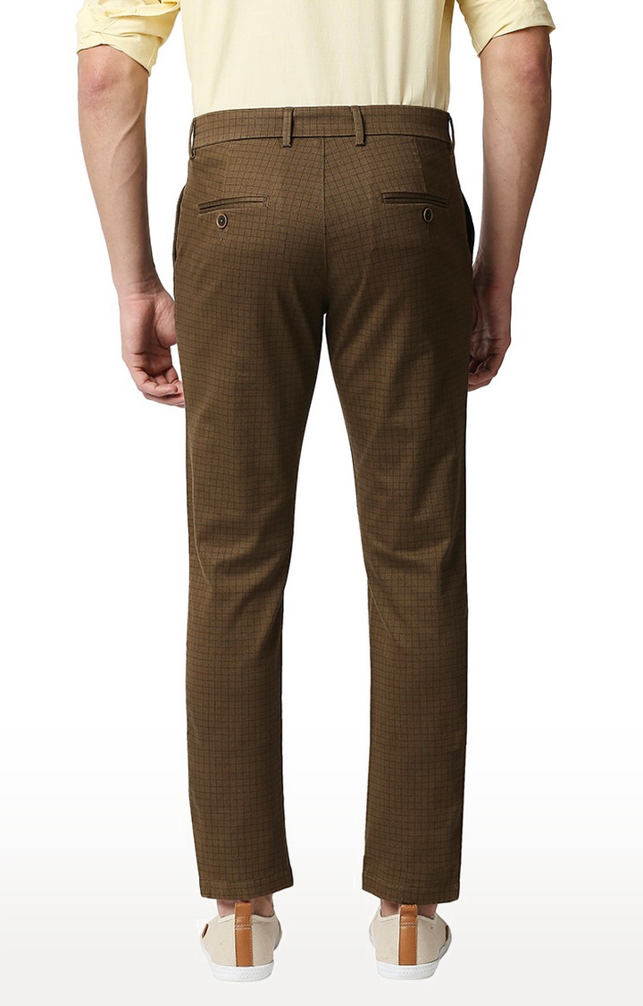 Basics | Men's Brown Cotton Blend Checked Trouser 1
