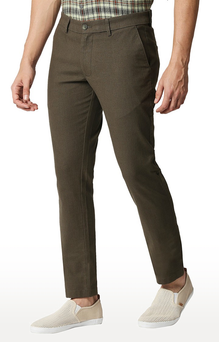 Basics | Men's Mid Green Cotton Blend Solid Trouser 0