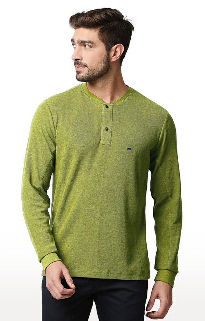 Basics | Men's Green Cotton Blend Solid T-Shirt 0