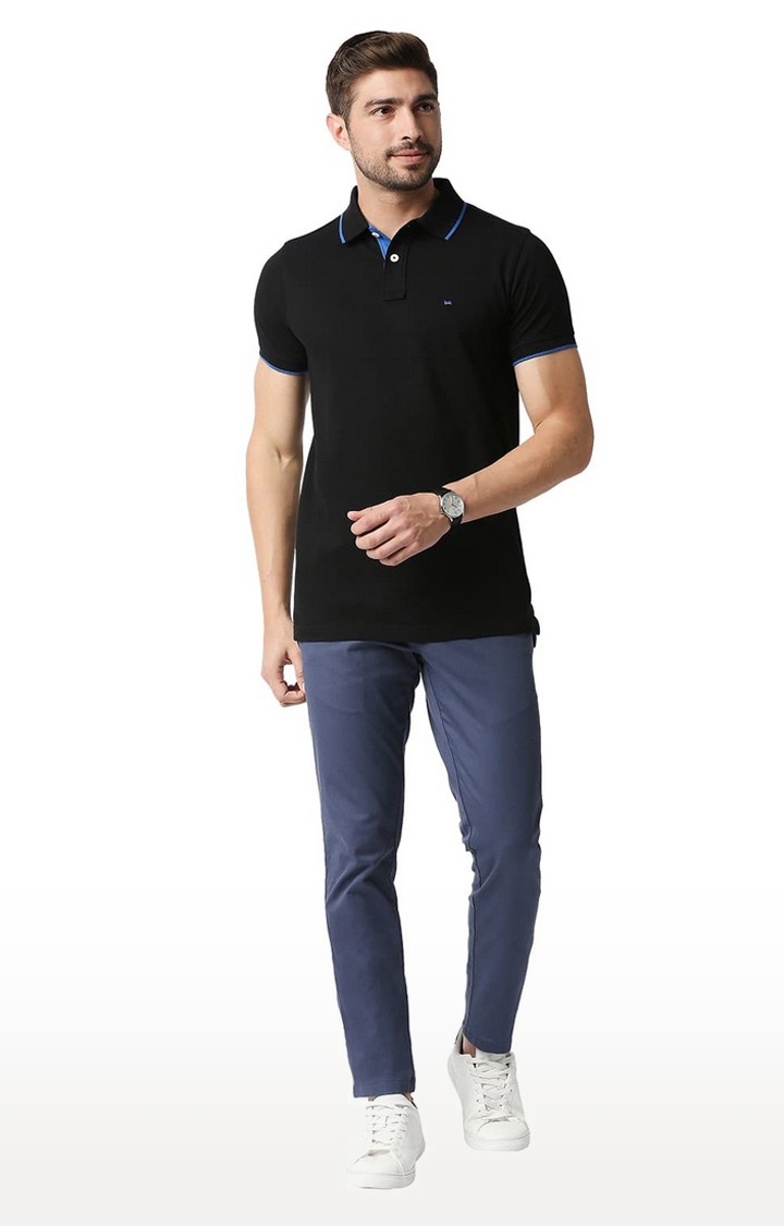 Basics | Men's Black Cotton Solid Polo T-Shirt 1