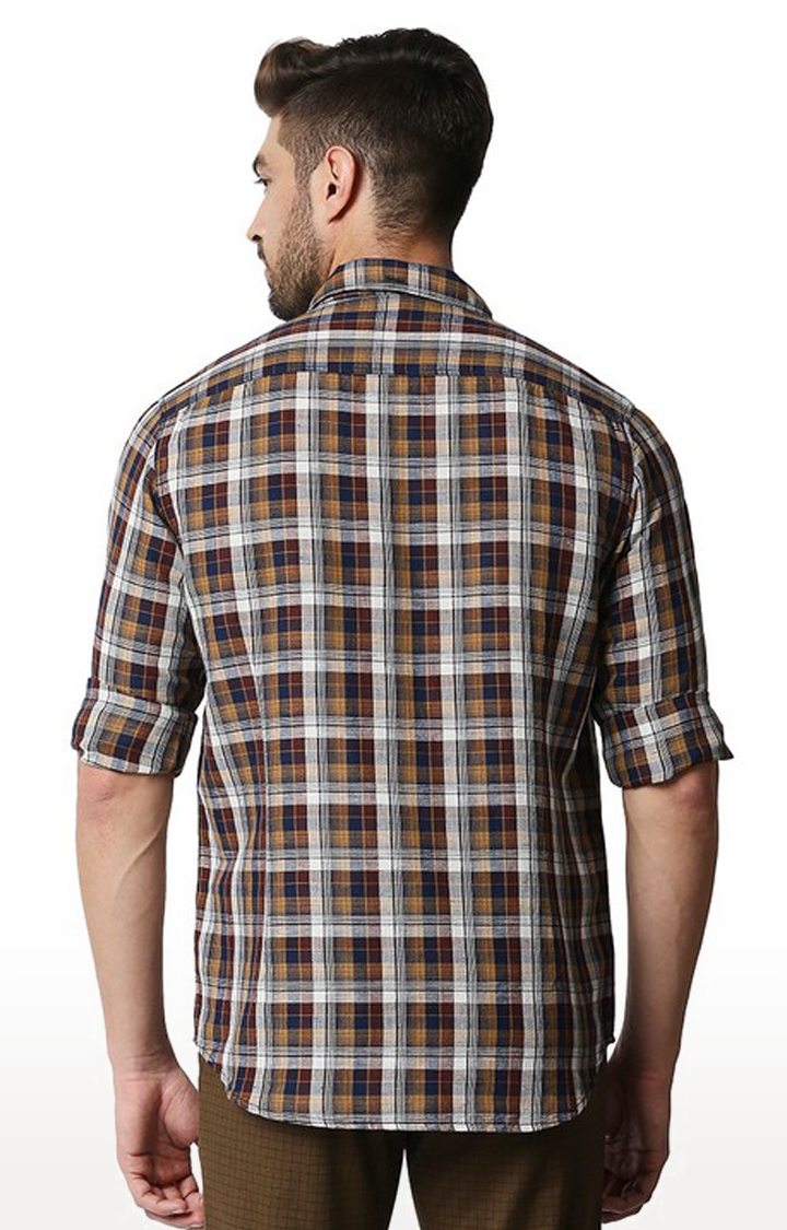 Basics | Men's Brown Cotton Blend Checked Casual Shirt 2