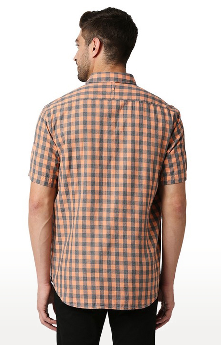 Basics | Men's Orange Cotton Checked Casual Shirt 0