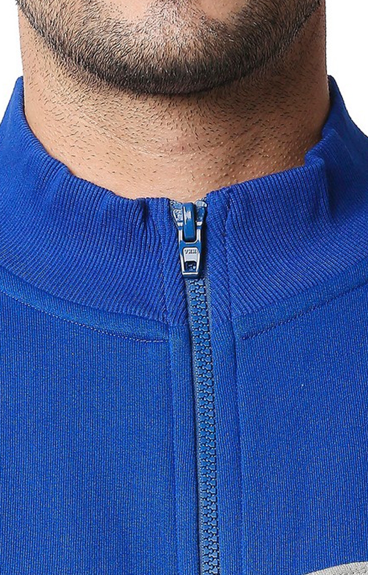 Men's Blue Cotton Solid Sweaters