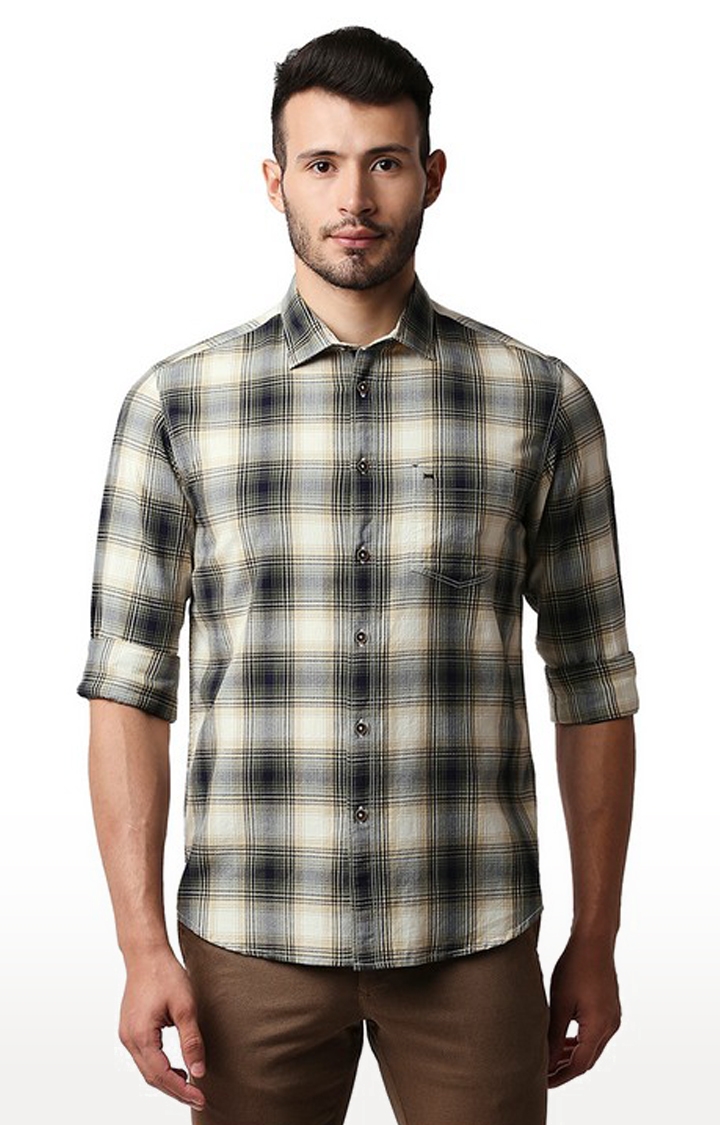 Basics | Men's Green Cotton Solid Casual Shirt 0