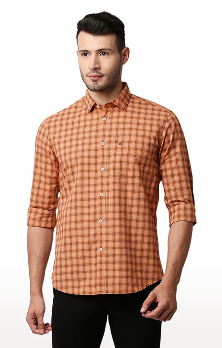 Basics | Men's Orange Cotton Solid Casual Shirt 0