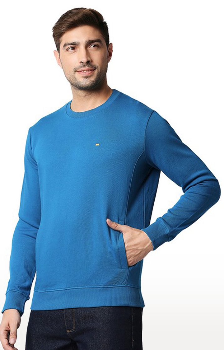 Basics | Men's Blue Cotton Solid SweatShirt 0