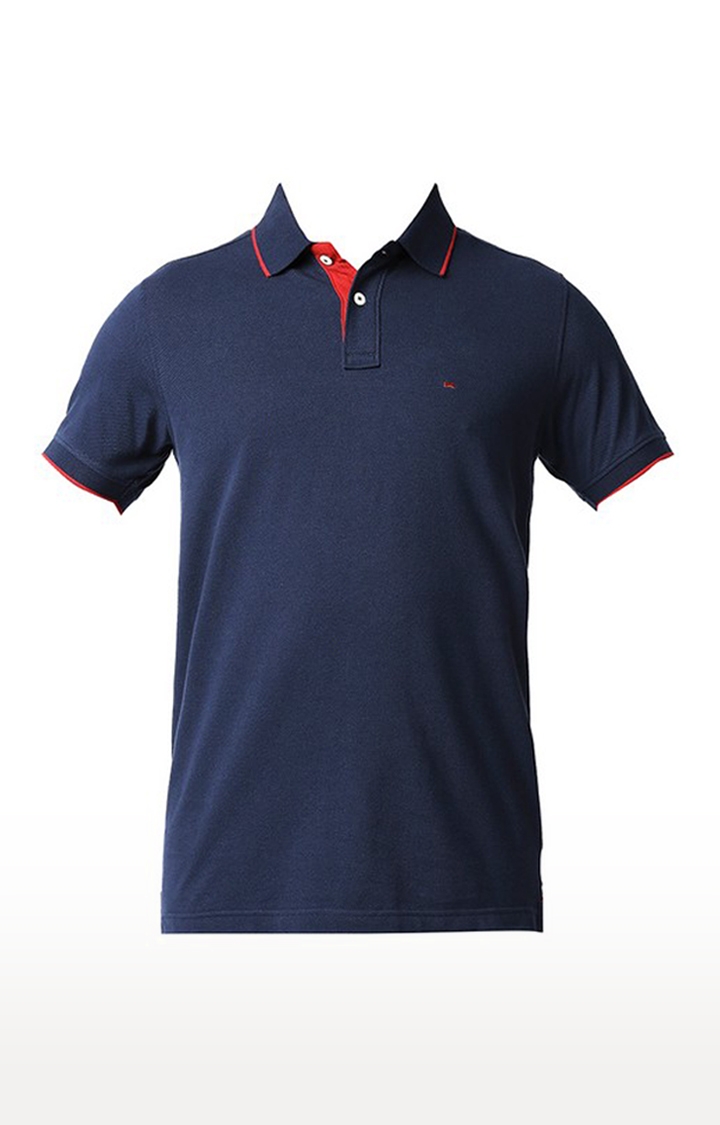 Basics | Men's Blue Cotton Solid Polo T-Shirt 2