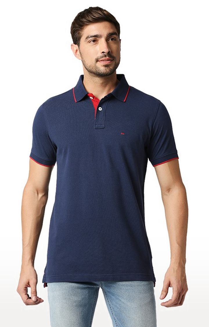 Basics | Men's Blue Cotton Solid Polo T-Shirt 0