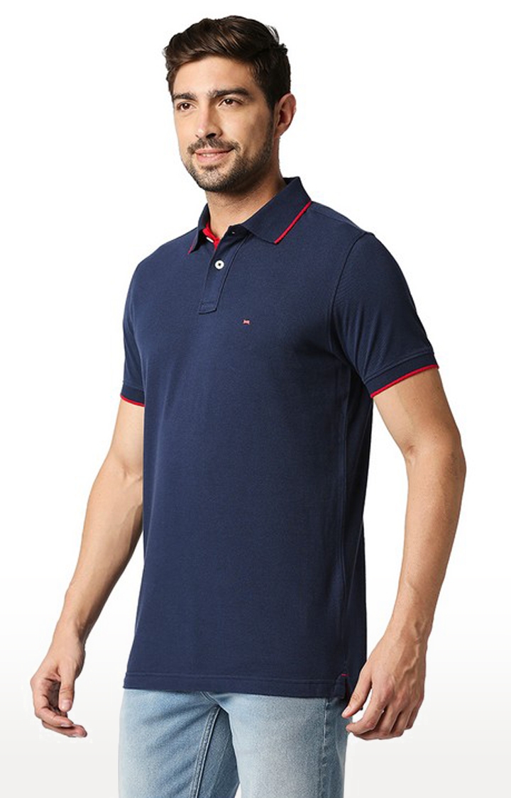 Basics | Men's Blue Cotton Solid Polo T-Shirt 1
