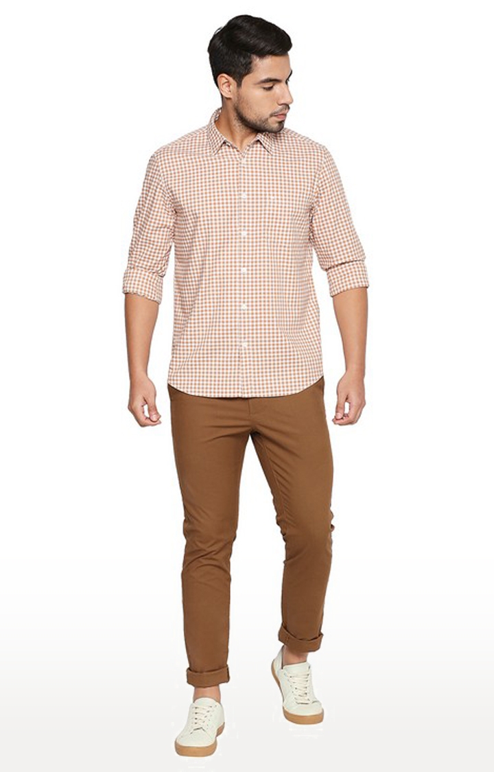 Basics | Men's Brown Cotton Checked Casual Shirt 0