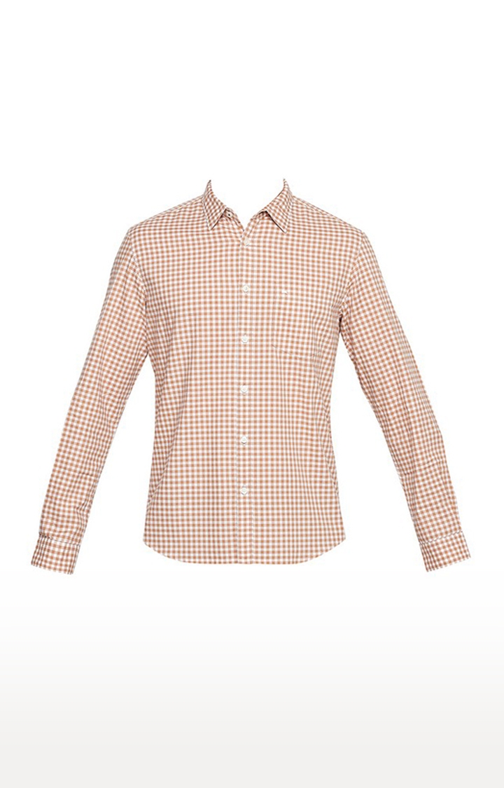 Basics | Men's Brown Cotton Checked Casual Shirt 1