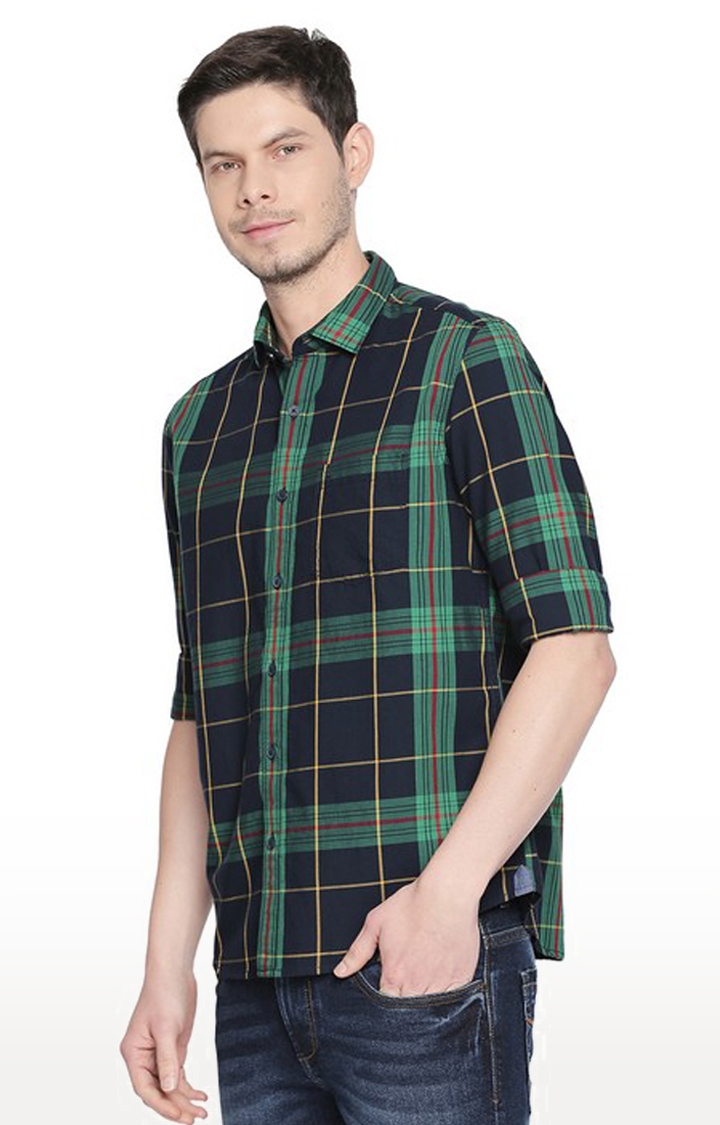 Basics | Men's Green Cotton Checked Casual Shirt 0