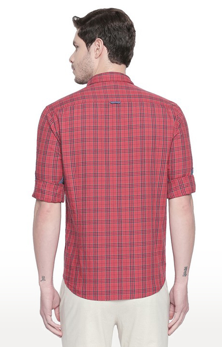Basics | Men's Red Cotton Checked Casual Shirt 1