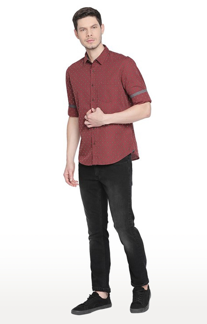 Basics | Men's Red Cotton Blend Printed Casual Shirt 1